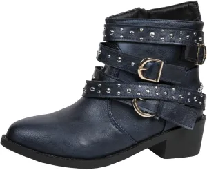 Boots for Women Ankle Booties Wide Calf Boots Pointed Toe Belt Buckle Boots Leather Boots Casual Square Heel Boots