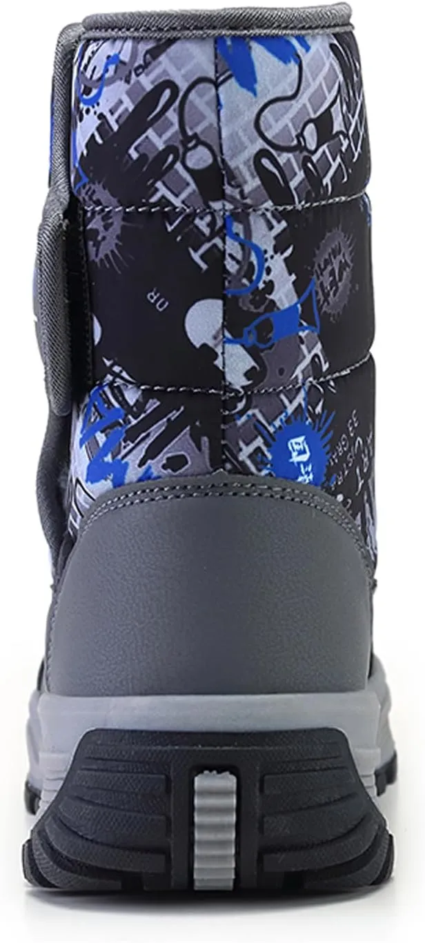 Eliogn Kids Snow Boots Faux Fur Lining Boys Girls Mid Calf Boots Waterproof Cold Weather Shoes for Winter Outdoor