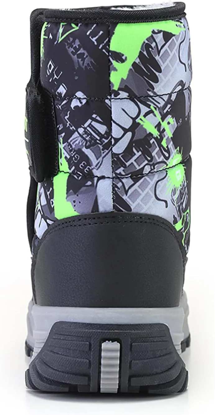Eliogn Kids Snow Boots Faux Fur Lining Boys Girls Mid Calf Boots Waterproof Cold Weather Shoes for Winter Outdoor