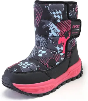 Eliogn Kids Snow Boots Faux Fur Lining Boys Girls Mid Calf Boots Waterproof Cold Weather Shoes for Winter Outdoor