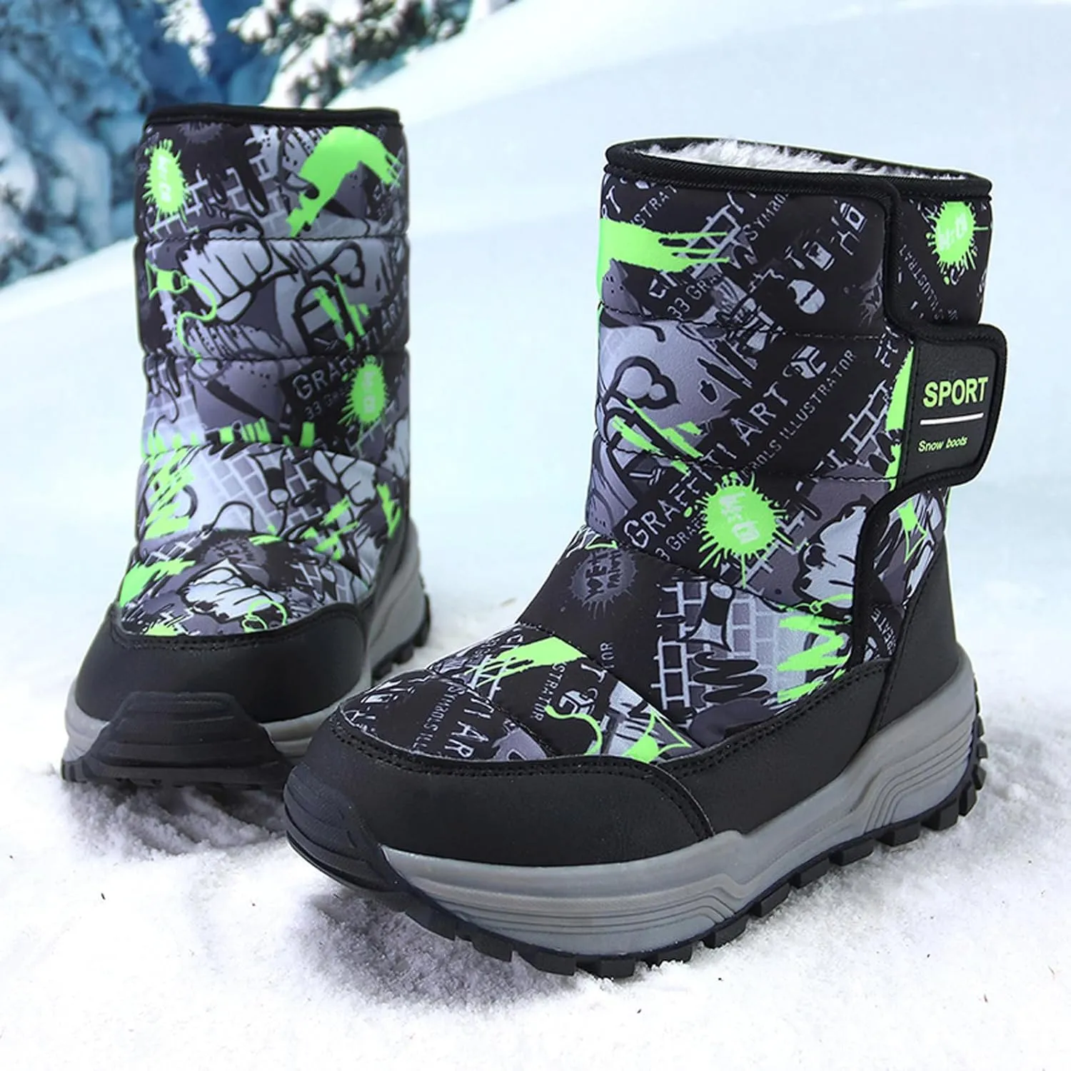 Eliogn Kids Snow Boots Faux Fur Lining Boys Girls Mid Calf Boots Waterproof Cold Weather Shoes for Winter Outdoor