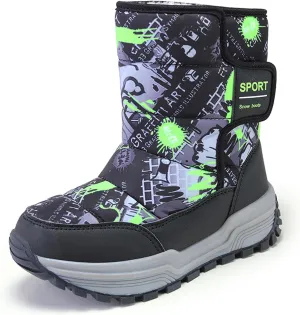 Eliogn Kids Snow Boots Faux Fur Lining Boys Girls Mid Calf Boots Waterproof Cold Weather Shoes for Winter Outdoor