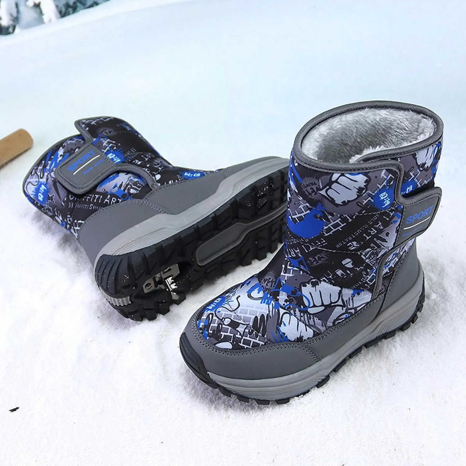 Eliogn Kids Snow Boots Faux Fur Lining Boys Girls Mid Calf Boots Waterproof Cold Weather Shoes for Winter Outdoor