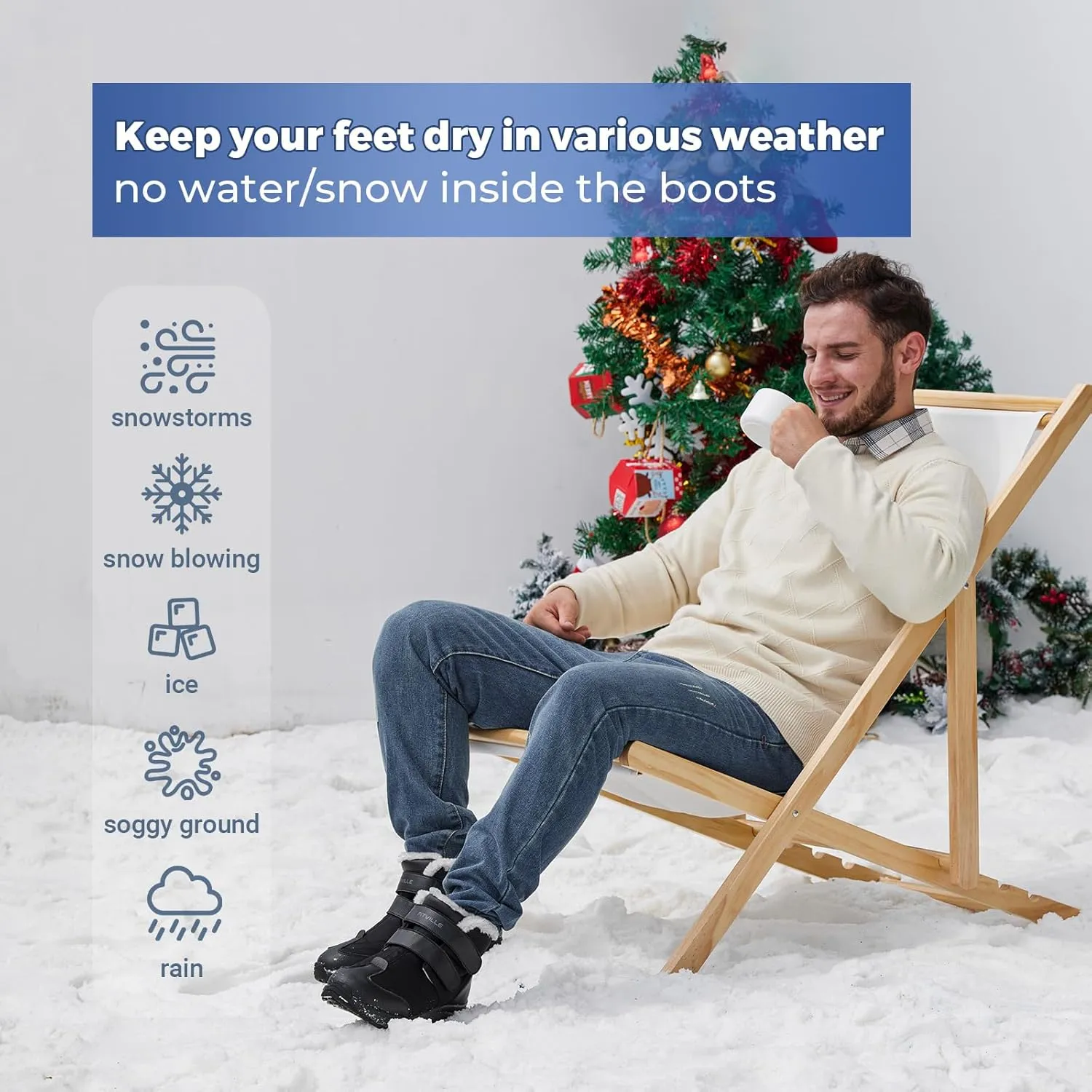 FitVille Mens Extra Wide Snow Boots Outdoor Mens Winter Wide Boots, Lightweight Wide Width Mens Winter Boots Waterproof Insulated V3