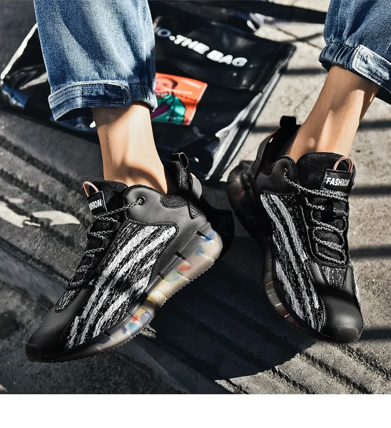 Hnzxzm Men Street Style Casual Running Shoes Comfortable Thick-soled Male Sneakers Black Increases Height for Sports Shoes