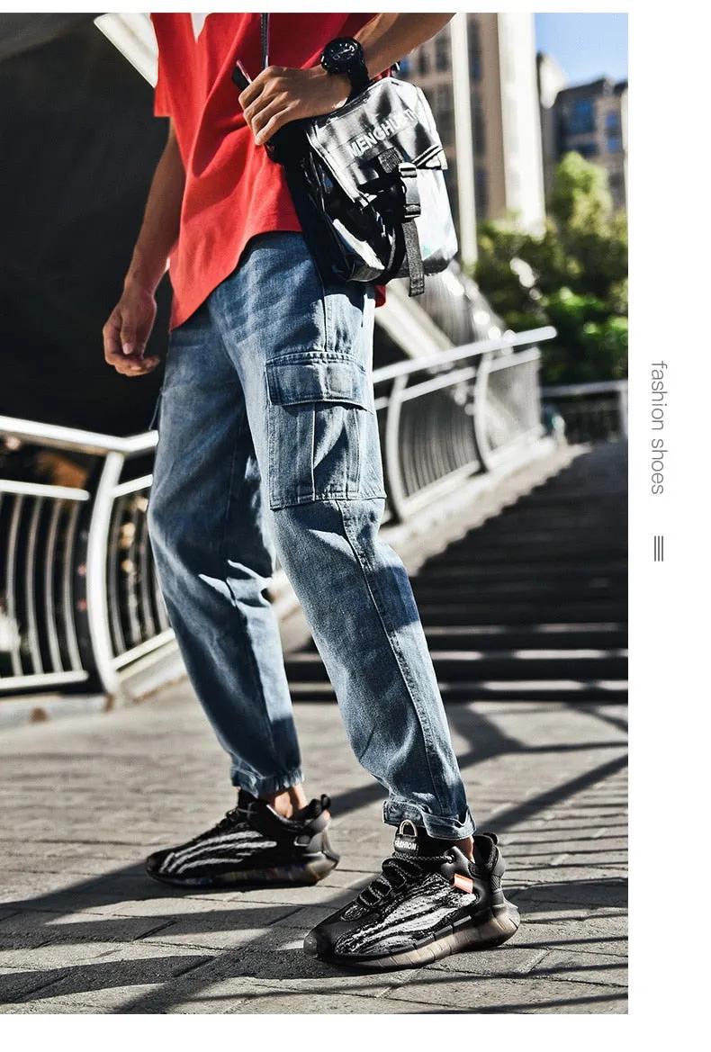 Hnzxzm Men Street Style Casual Running Shoes Comfortable Thick-soled Male Sneakers Black Increases Height for Sports Shoes
