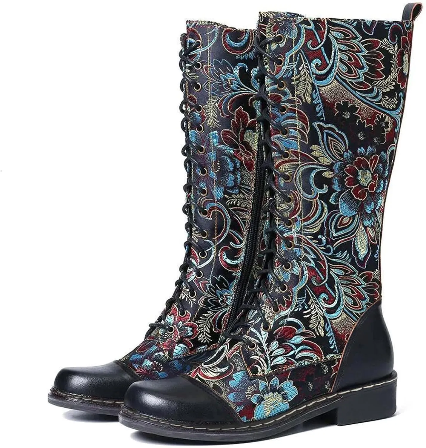 Knee High Boots Women Low Heel Winter Large Size Thigh High Boots Embroidery Ethnic Style Embroidery Booties Shoes