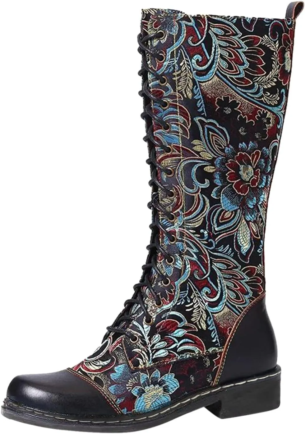 Knee High Boots Women Low Heel Winter Large Size Thigh High Boots Embroidery Ethnic Style Embroidery Booties Shoes