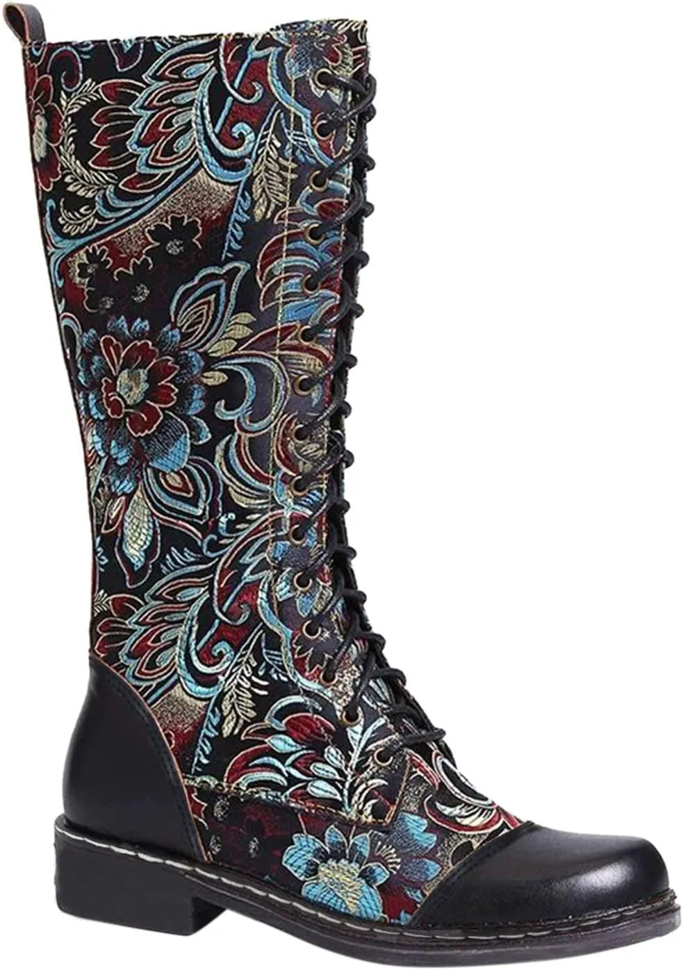 Knee High Boots Women Low Heel Winter Large Size Thigh High Boots Embroidery Ethnic Style Embroidery Booties Shoes