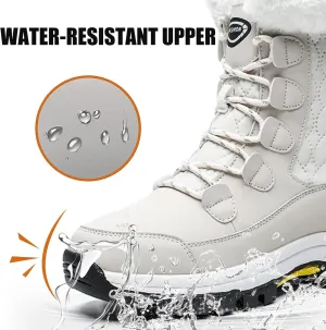Lossarye Women's Waterproof Lace Up Winter Snow Boots Warm Fur Lined Comfortable Anti-Slip Mid-Calf Booties for Outdoor Walking Hiking