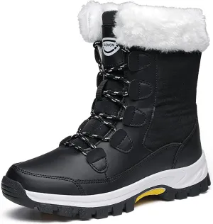 Lossarye Women's Waterproof Lace Up Winter Snow Boots Warm Fur Lined Comfortable Anti-Slip Mid-Calf Booties for Outdoor Walking Hiking
