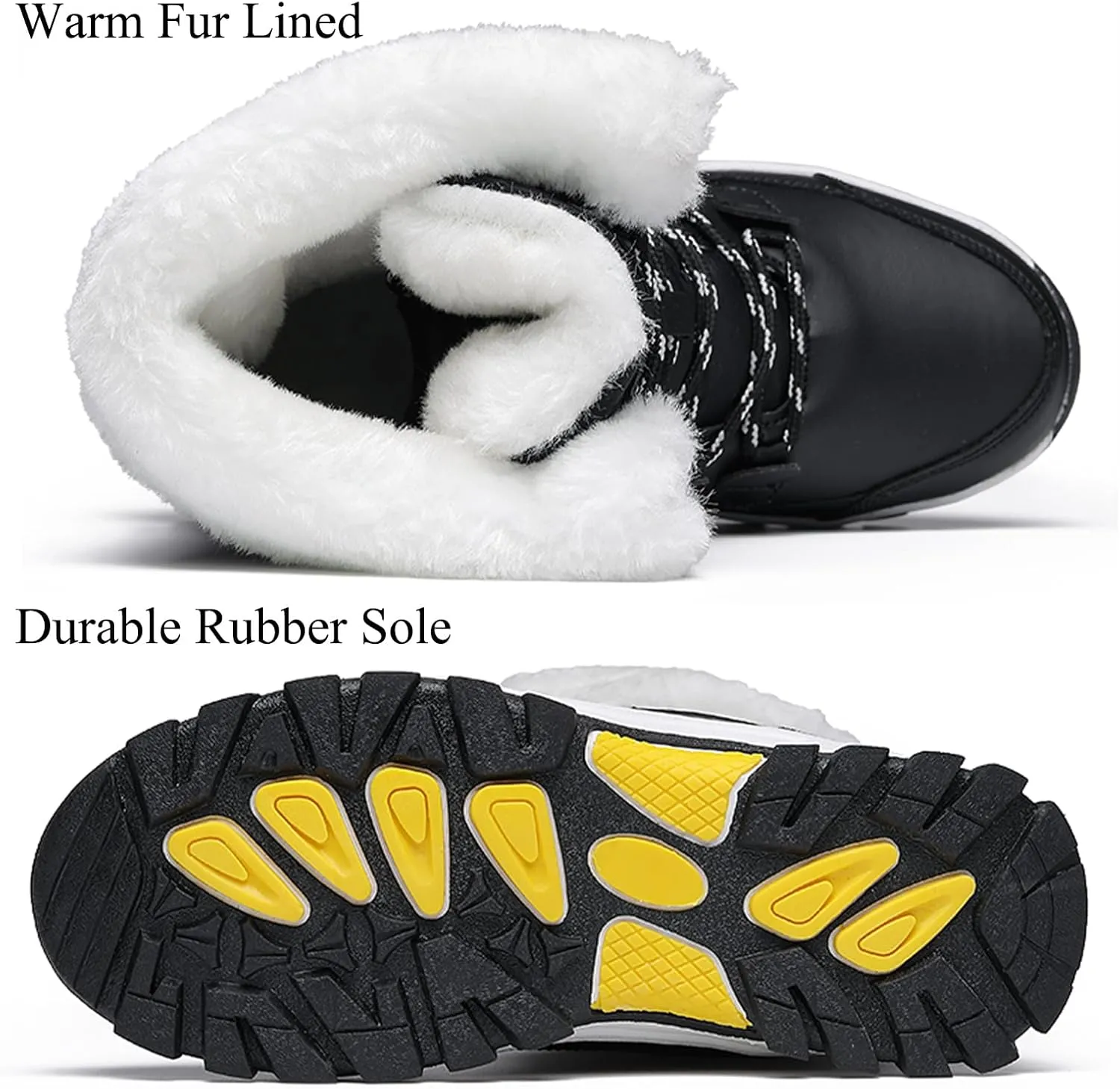 Lossarye Women's Waterproof Lace Up Winter Snow Boots Warm Fur Lined Comfortable Anti-Slip Mid-Calf Booties for Outdoor Walking Hiking