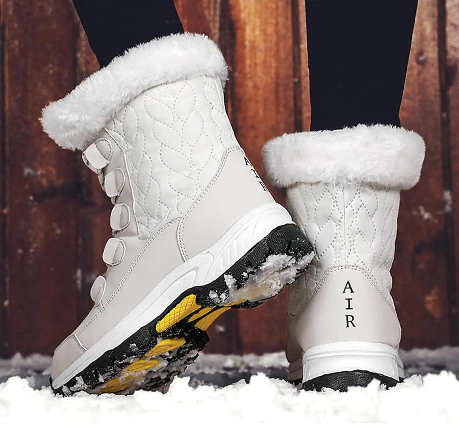 Lossarye Women's Waterproof Lace Up Winter Snow Boots Warm Fur Lined Comfortable Anti-Slip Mid-Calf Booties for Outdoor Walking Hiking