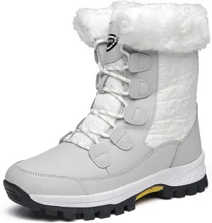 Lossarye Women's Waterproof Lace Up Winter Snow Boots Warm Fur Lined Comfortable Anti-Slip Mid-Calf Booties for Outdoor Walking Hiking