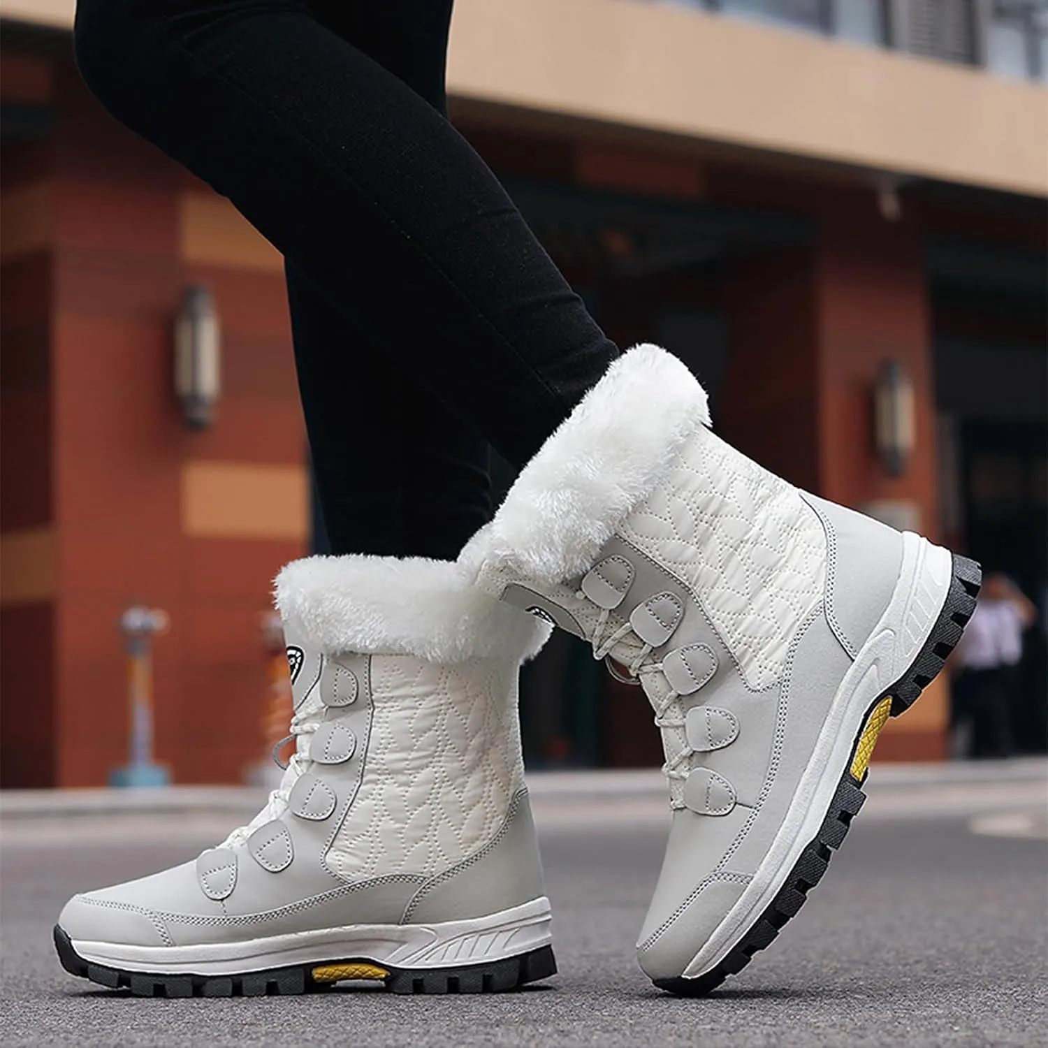Lossarye Women's Waterproof Lace Up Winter Snow Boots Warm Fur Lined Comfortable Anti-Slip Mid-Calf Booties for Outdoor Walking Hiking