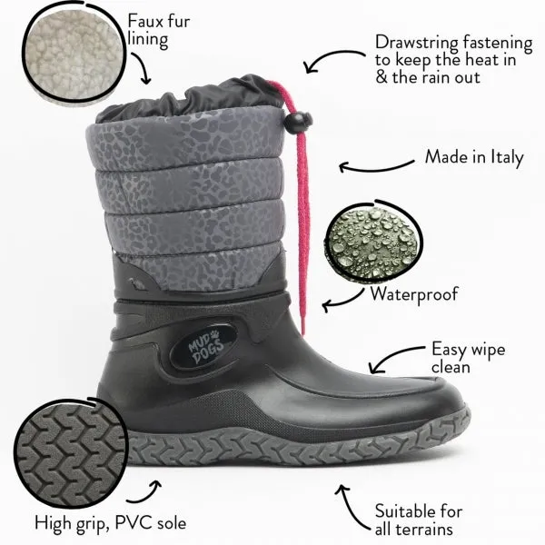 NORDIC Womens Snow Boot Boots,Wellingtons (Womens) Black/Leopard