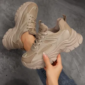 Stylish Women's Mesh Chunky Sneakers - Breathable, Lightweight, Low-Top Design for Running, Sports, Casual Outdoor Walking, Trainers with Arch Support and Cushioned Insoles for Ultimate Comfort
