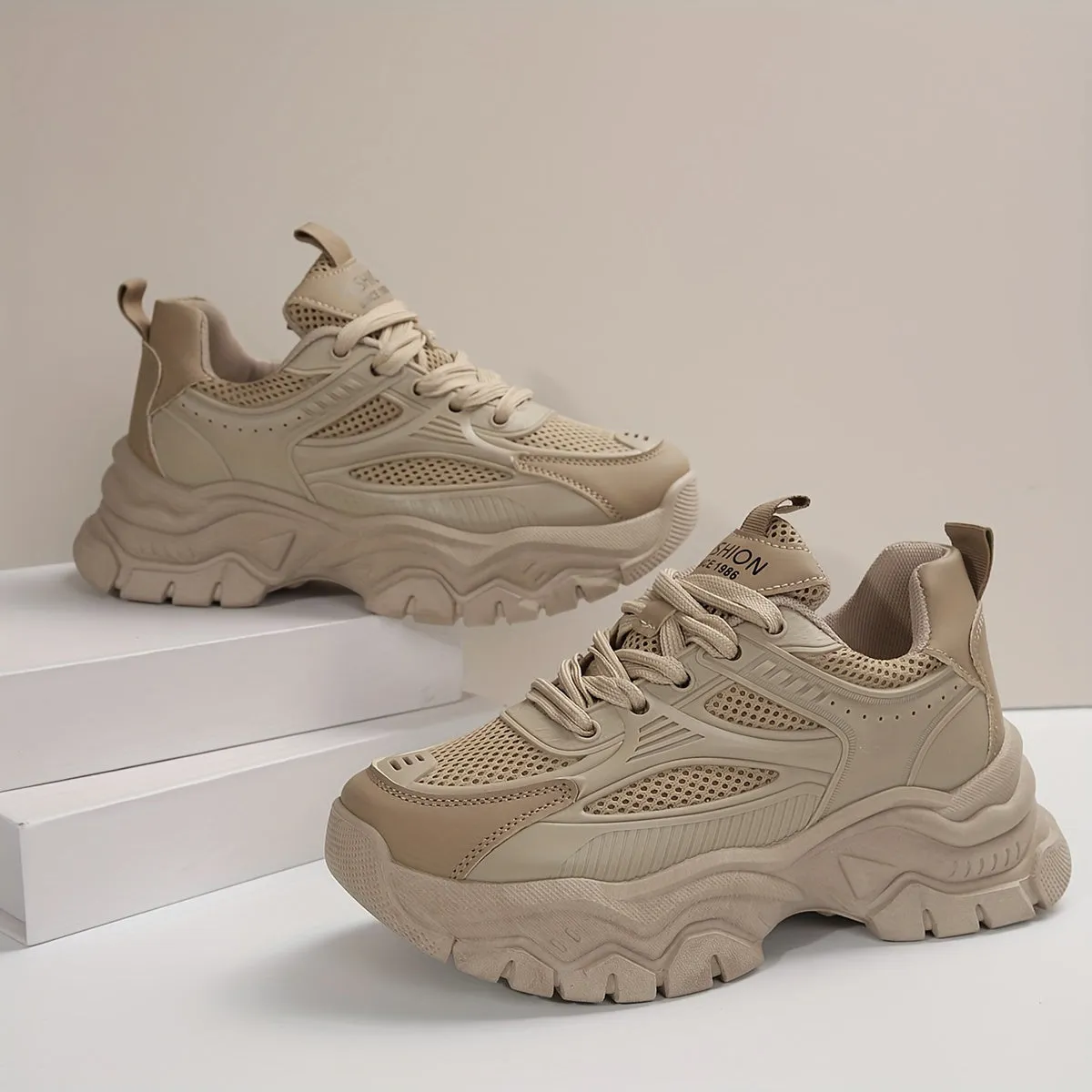 Stylish Women's Mesh Chunky Sneakers - Breathable, Lightweight, Low-Top Design for Running, Sports, Casual Outdoor Walking, Trainers with Arch Support and Cushioned Insoles for Ultimate Comfort