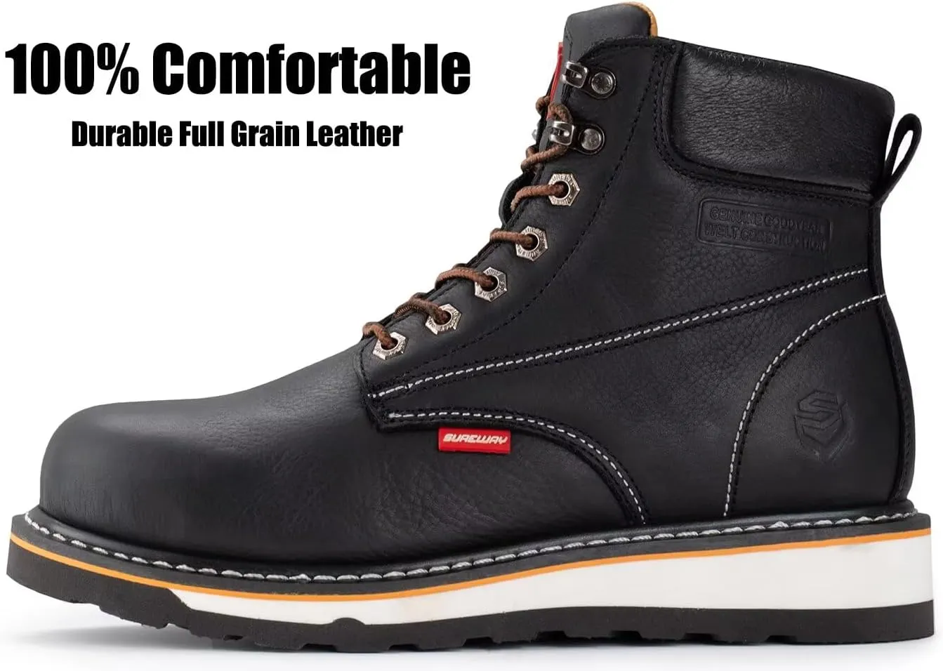 SUREWAY 6 Mens Heavy Duty Soft/Steel Toe Work Boots for Men,Goodyear Welt,Extremely Comfortable Durable Proved,Oil/Slip Resistant,Thicker Leather,Wedge Sole,EH Safety Industrial Construction Boots