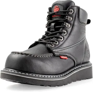 SUREWAY Mens Heavy Duty Soft/Composite/Steel Toe Work Boots for Men-Comfortable,Goodyear Welt,Full Grain Leather,6 in Wedge Moc Toe Construction Boots/Shoes,Soft Toe Black,Size 15