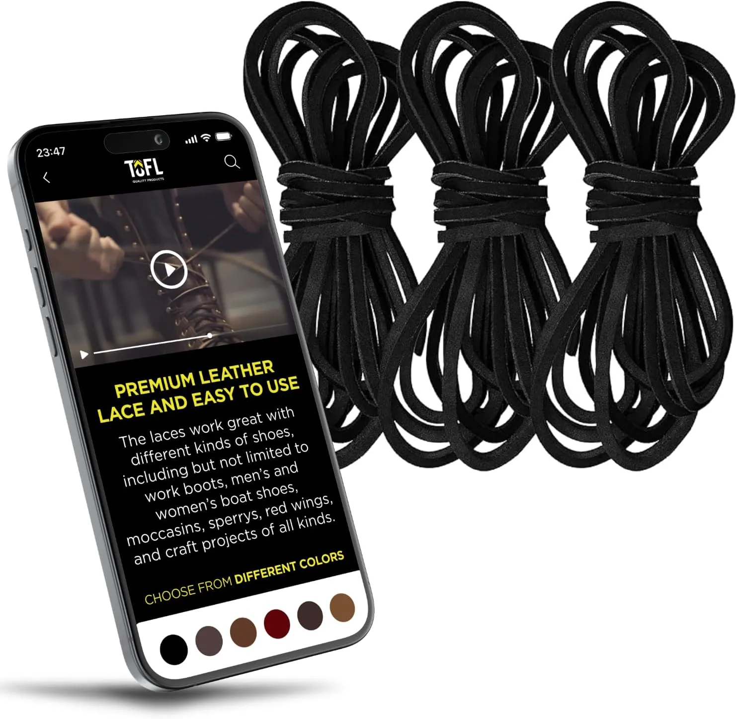 TOFL Logger Style Leather Boot Laces | 108 inch long | Comes in 1 or 3 Pairs