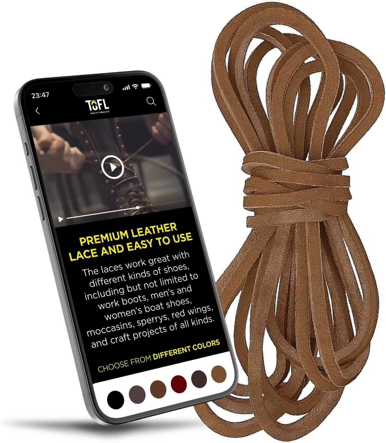 TOFL Logger Style Leather Boot Laces | 108 inch long | Comes in 1 or 3 Pairs