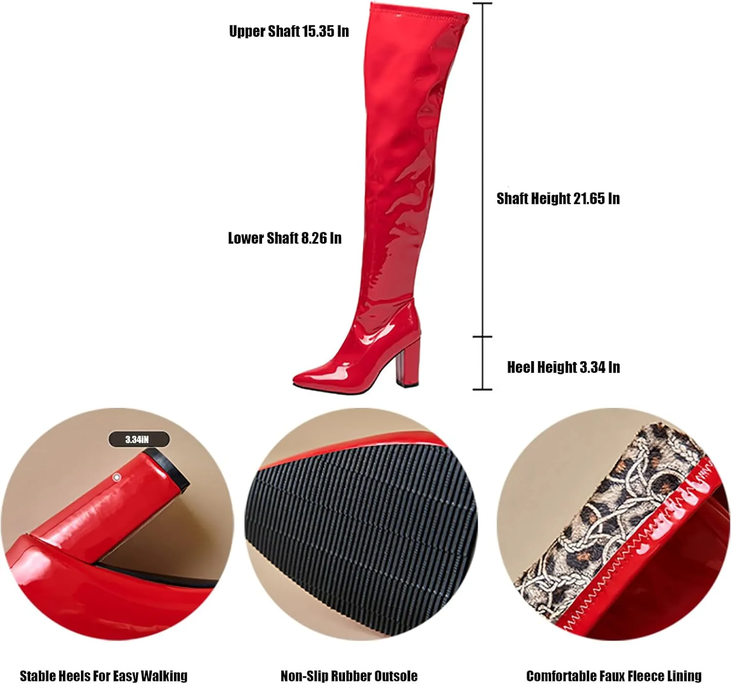 Women'S Patent Leather Fall Winte Pointed Chunky Heel Over Knee Boots Fashion Side Zipper Comfortable Mid Block Heel Thigh High Boots Comfort Long Boots For Evening Party Dating