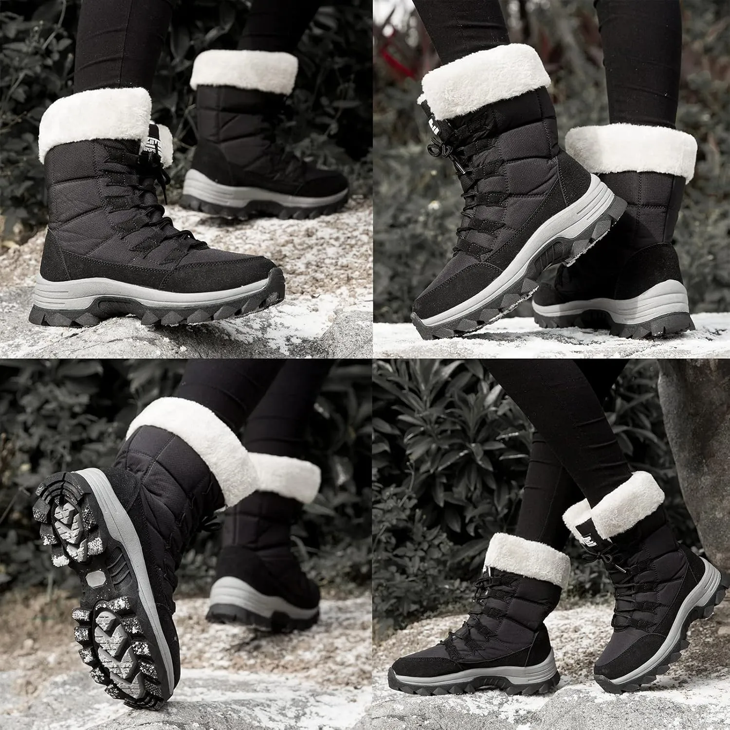ziitop Womens Winter Snow Boots Waterproof Fur Lined Warm Winter Boots for Women Lace up Mid Calf Outdoor Anti-Slip Shoes for Walking
