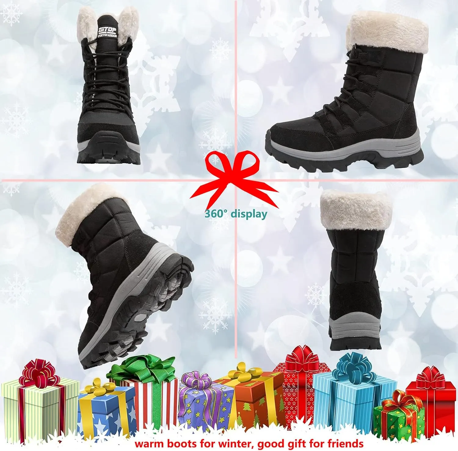 ziitop Womens Winter Snow Boots Waterproof Fur Lined Warm Winter Boots for Women Lace up Mid Calf Outdoor Anti-Slip Shoes for Walking